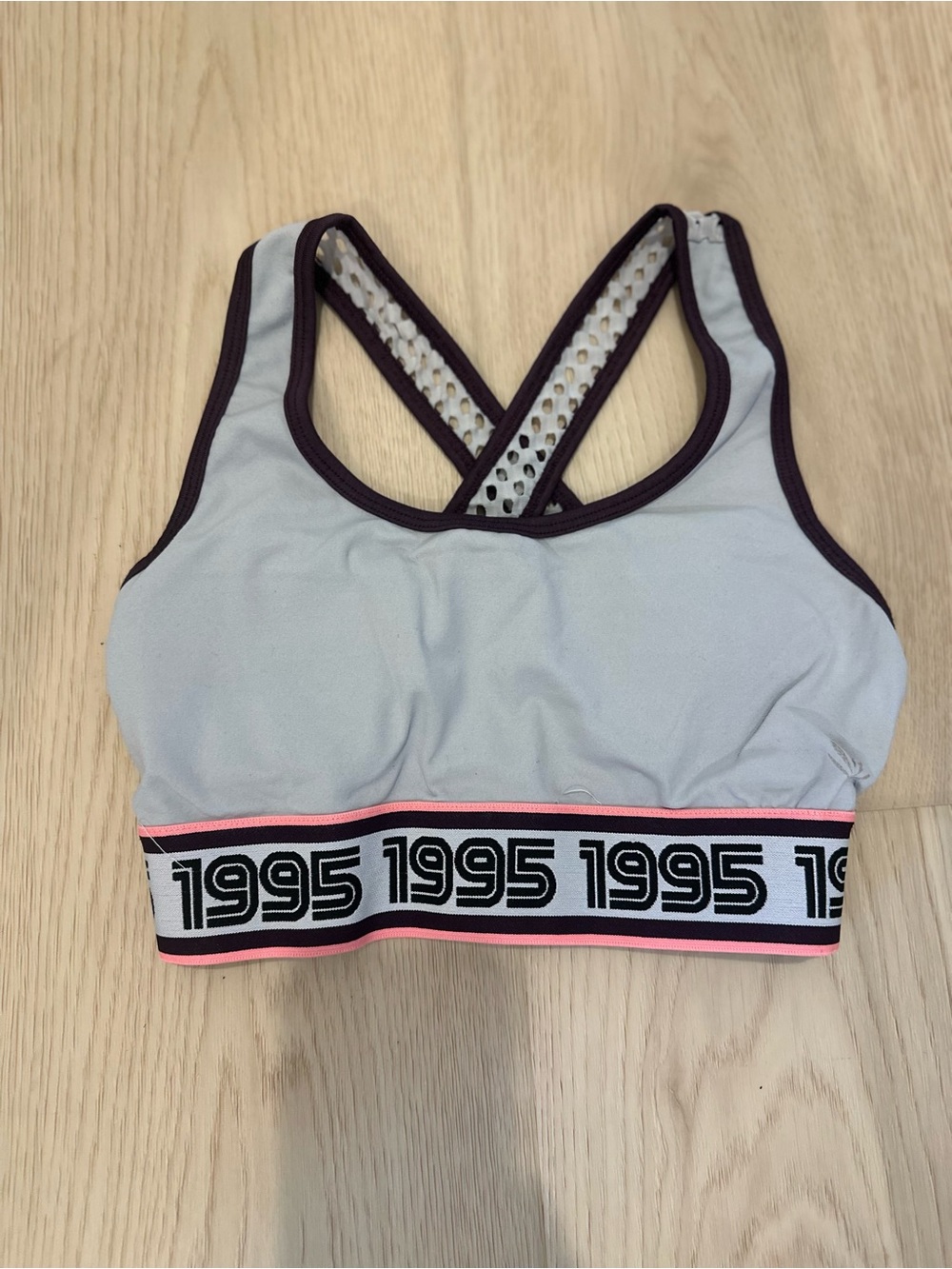 White Sports Bra with Pink 1995 Trim